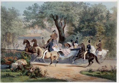 Promenade jelenet a Le Pre Catelanban (Pre-Catelan) Párizsban Eugene Guerard (1821-1866) litográfiája 19. századi Párizs, Musee Carnavalet alkotó: Eugene Charles Francois Guerard