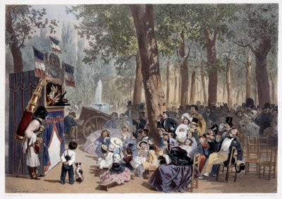 A guignolok bemutatója a párizsi Champs Elysees-n a XIX. Eugene Guerard (1821-1866) nyomatai 19. századi Párizs, Musee Carnavalet alkotó: Eugene Charles Francois Guerard