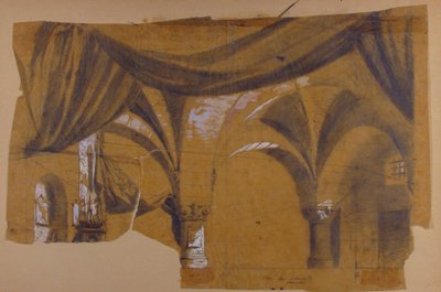 Színpadi díszlet az Opérában, Párizs, 1830-90. alkotó: Eugene Ciceri