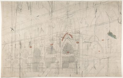 Színpadi díszlet az Opérában, Párizs: Templombelső, 1830-90. alkotó: Eugene Ciceri