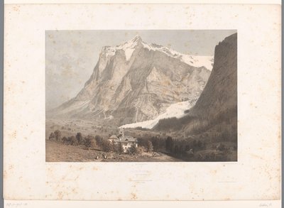 Grindelwald kilátása Grindelwald (cím a tárgyon) Arcok Svájcban, Savoyában és Tirolban (sorozat címe) La Suisse, la Savoie et le Tyrol (sorozat címe a tárgyon) alkotó: Eugene Ciceri