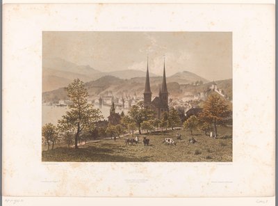 Luzern kilátása Luzerna (cím a tárgyon) Látnivalók Svájcban, Savoyában és Tirolban (a sorozat címe a tárgyon) La Suisse, la Savoie et le Tyrol (sorozat címe) alkotó: Eugene Ciceri