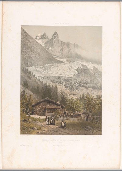 Kilátás az Aiguille Verte és Dru hegycsúcsokra és a Mer-de-Glace gleccserre Aiguille verte et du Dru – Mer de Glace (cím az objektumon) Arcok Svájcban és Savoyában (sorozat címe) La Suisse et la Savoie (sorozat címe az objektumon) alkotó: Eugene Ciceri