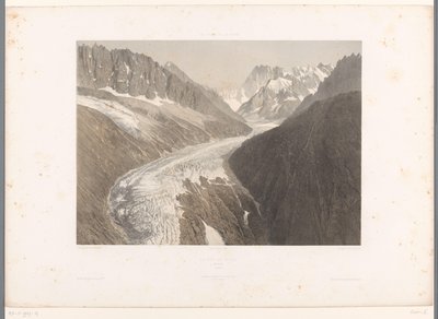 Kilátás a Mer-de-Glace gleccserre Chamonix-ban La Mer de Glace, Chamonix (cím a tárgyon) Arcok Svájcban és Savoyában (sorozat címe) La Suisse et la Savoie (sorozat címe az objektumon) alkotó: Eugene Ciceri