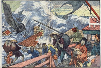 Egy maree raz és egy tájfun sújtotta Japánt. Damblans illusztráció. Október 2-i „” Le Pelerin”-ben alkotó: Eugene Damblans