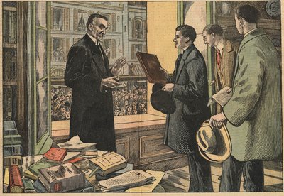 A jogi kar hallgatói beszédet mondanak Henry Berthelemy dékánhoz (1857-1943). Damblans illusztráció. Az április 10-i „” Le Pelerin” című kötetben alkotó: Eugene Damblans