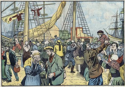 A tőkehal visszatér Saint-Malóba: a Terres-Neuvas halásztak, és újra találkoztak családjukkal. Damblans illusztráció. Október 7-i „” Le Pelerin”-ben alkotó: Eugene Damblans