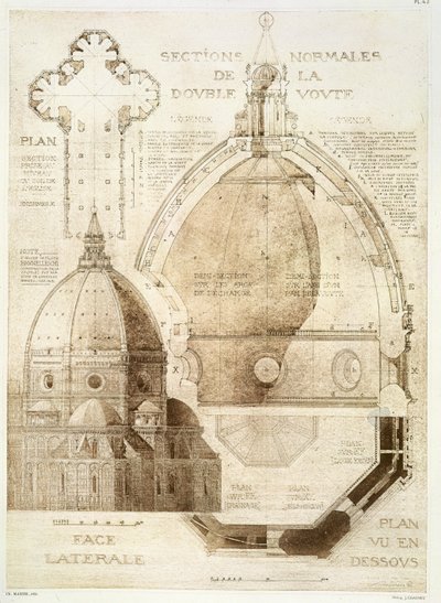 A firenzei katedrális terve, metszete és domborzata, a "Fragments d