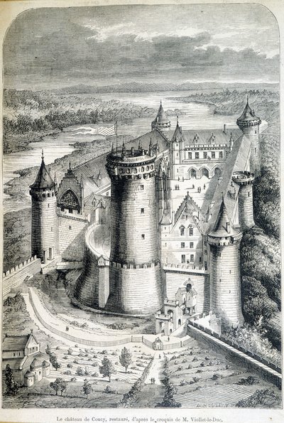 Le chateau de Coucy, restaurált - metszet a vázlatból//Eugene Viollet-le-Duc (Viollet le Duc) (1814-1879) - „” Le Monde illustrious””” 1858.08.05. alkotó: Eugene Emmanuel (after) Viollet le Duc