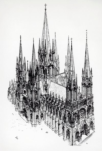 Az ideális katedrális izometrikus képe, Eugene Emmanuel Viollet-le-Duc (1814-1879) rajza a Francia építészeti szótárból a 11-16. századból alkotó: Eugene Emmanuel Viollet le Duc