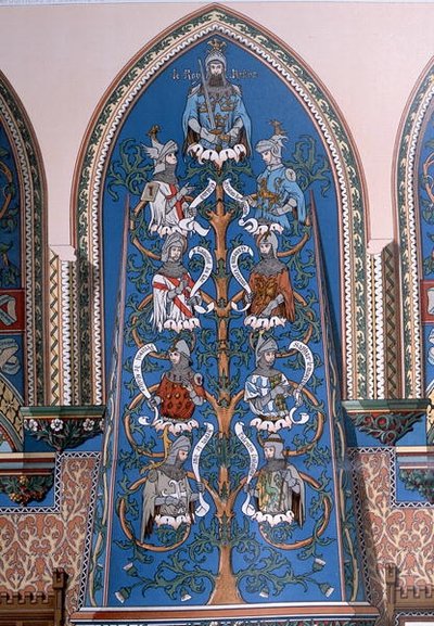 „Artúr király és a kerekasztal lovagjai”, a Pierrefonds kastély freskóterve (színes litó) alkotó: Eugene Emmanuel Viollet le Duc