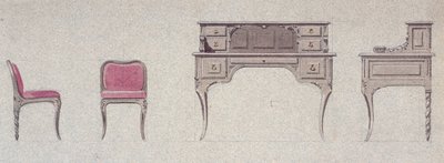 Alacsony háttámlájú szék és íróasztal a Golden Room számára alkotó: Eugene Emmanuel Viollet le Duc