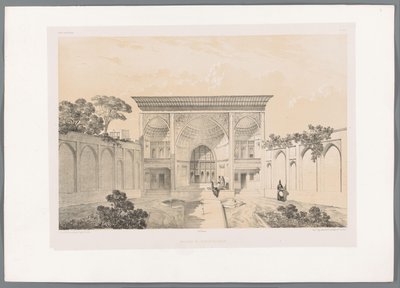 A Hussein Khan ház udvara Tebrizben Maison de Hussein-Khân Tabriz (cím a tárgyon) Perzsa tájak (sorozat címe) Perse modern (sorozat címe) alkotó: Eugene Flandin