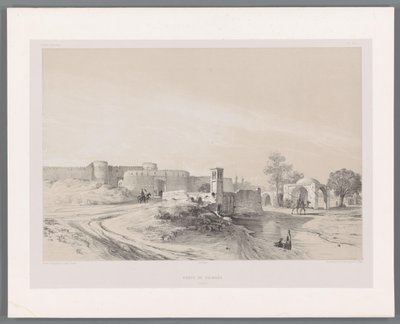Shemran kapu Teheránban Porte de Chimran Tehran (cím a tárgyon) Perzsa tájak (sorozat címe) Perse modern (sorozat címe) alkotó: Eugene Flandin