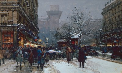 Porte St. Denis, Párizs (fekete kréta és testszín) alkotó: Eugene Galien Laloue