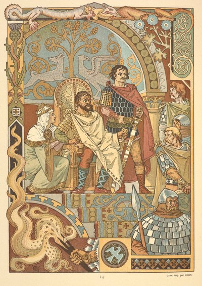 Egy király a trónon, az udvarban. alkotó: Eugene Grasset