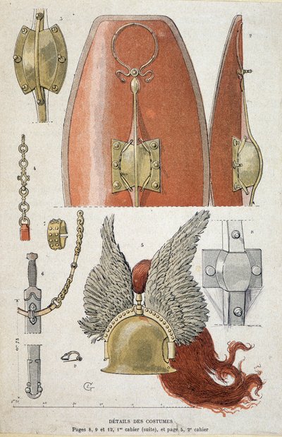 Részletek a gall harcos jelmezről - a „” Illustrous Teaching Cahiers, a bronzkori és a gall kor háborús jelmezei” című kiadványban”, szerk. Grasset alkotó: Eugene Grasset