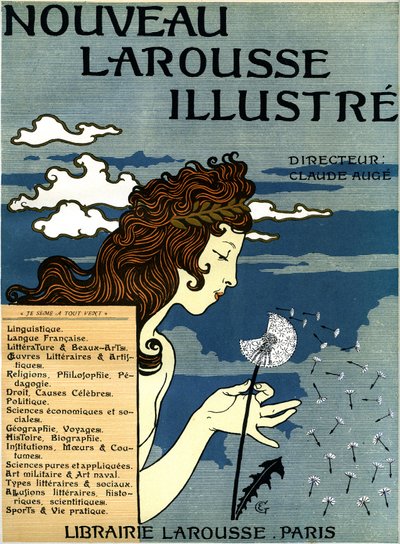A Nouveau Larousse illustrious első oldala (szótár hét kötetben, 1897 és 1904 között jelent meg (metszet) alkotó: Eugene Grasset