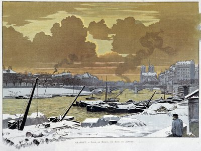 Le pont de Sully, Párizsban, hó borította, 1886. január egyik estéjén – Grasset alkotó: Eugene Grasset