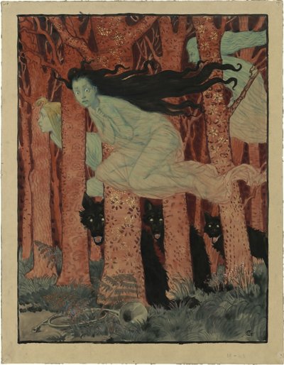 Három nő és három farkas Három nő és három farkas, 1892 körül. alkotó: Eugene Grasset