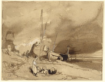 Bord de Plage (Halászcsónakok a tengerparton, viharfelhők a távolban) alkotó: Eugene Isabey
