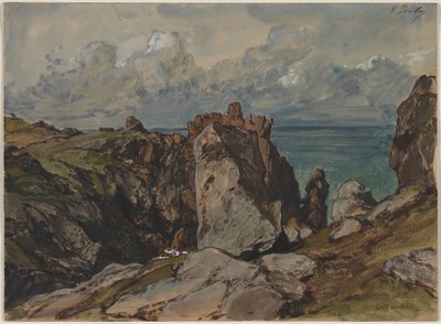 Sziklák a tenger mellett Cézembre-ben, Bretagne-ban alkotó: Eugene Isabey