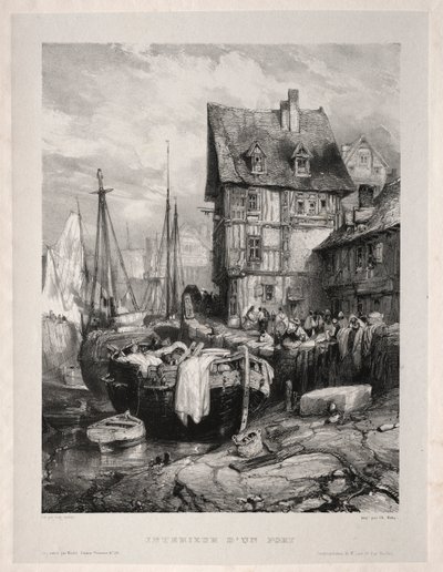 Hat tengerészgyalogos: Egy kikötő belseje, 1833. alkotó: Eugene Isabey