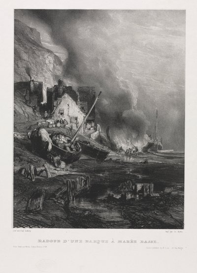 Hat tengerészgyalogos: Hajó átszerelése apálykor alkotó: Eugene Isabey