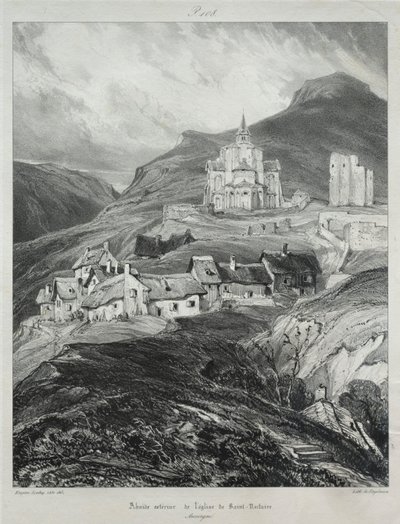 Festői és romantikus utazások az ókori Franciaországban, Auvergne: A Szent Nectaire-templom apszisa alkotó: Eugene Isabey