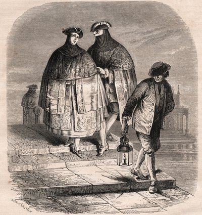 A lámpás ajtó Velencében a 18. században - Gaetano Zompini (1700-1778) Viollat rajza - Velence metierei alkotó: Eugene Joseph (after) Viollat