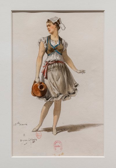 A Korrigane. Charles-Marie Widor balettje, jelmezmodell. 1880, toll, akvarell és gouache papíron. alkotó: Eugene Lacoste