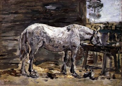 A Horse Drinking, 1885-90 körül (olaj, panel) alkotó: Eugene Louis Boudin