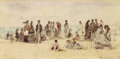 Beach Scene, 1864 (toll, tinta és WC papíron) alkotó: Eugene Louis Boudin