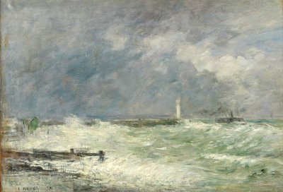 Le Havre kikötőjének bejárata viharos időben, 1895 alkotó: Eugene Louis Boudin