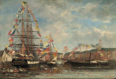 Fesztivál Honfleur kikötőjében, 1858. alkotó: Eugene Louis Boudin
