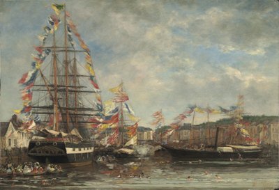 Fesztivál Honfleur kikötőjében, 1858 (olaj, fa) alkotó: Eugene Louis Boudin