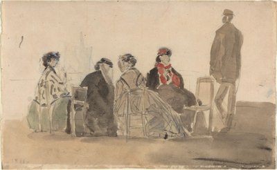 Négy hölgy ül Trouville-ben, 1866. alkotó: Eugene Louis Boudin