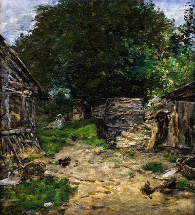 Tájkép. Egy tanya belseje alkotó: Eugene Louis Boudin