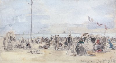 People on the Beach, Trouville, 1866 (wc és grafit papíron) alkotó: Eugene Louis Boudin