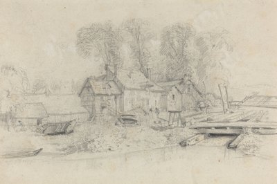 Folyói táj épületekkel, csónakokkal és alakokkal, c. 1858. alkotó: Eugene Louis Boudin