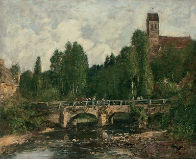 Saint-Cenery, a templom és a híd, 1892 alkotó: Eugene Louis Boudin