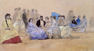 The Beach at Trouville, 1866 (ceruza és WC papíron) alkotó: Eugene Louis Boudin