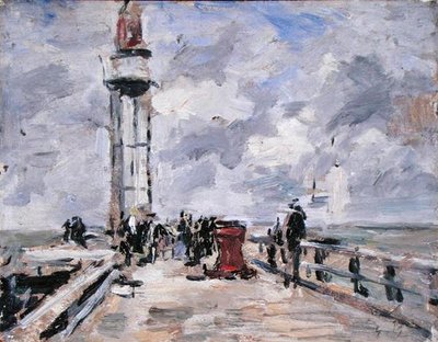 A móló és a világítótorony Honfleurben, 1885-90 körül (olaj, panel) alkotó: Eugene Louis Boudin