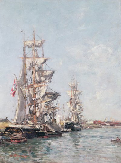 Háromárbocos csónakok a rakpartnál Deauville-i kikötőben, 1888-89 alkotó: Eugene Louis Boudin