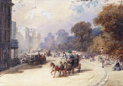 Egy hintó a londoni utcában, alkotó: Eugene Louis Lami