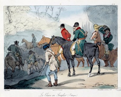 Vaddisznó vadászat. A „La vie de chateau” című könyv illusztrációja. Eugene Louis Lami (1800-1890) metszete alkotó: Eugene Louis Lami
