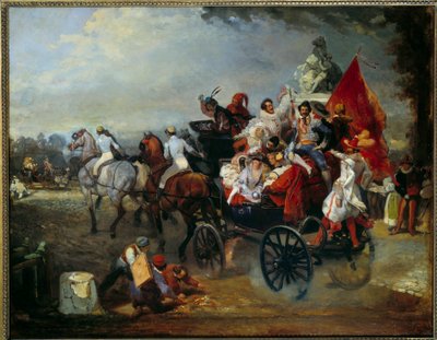 Karneváli jelenet Párizsban, a Place de la Concorde 1834-ben. Eugene Louis Lami festménye (1800 - 1890) alkotó: Eugene Louis Lami