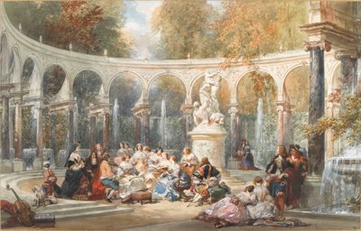 Társaság a Bosquet de la Colonnade-ban a versailles-i kertben. alkotó: Eugene Louis Lami