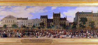 Giuseppe Fieschi (korzikai összeesküvő) támadása 1835.07.28-án I. Lajos Fülöp (1773-1850), francia király ellen, a párizsi Boulevard du Temple (Louis Philippe áttekinti a Nemzeti Gárdát) Részlet Eugene festményéről Lami (1800-1890) 1845 V. alkotó: Eugene Louis Lami