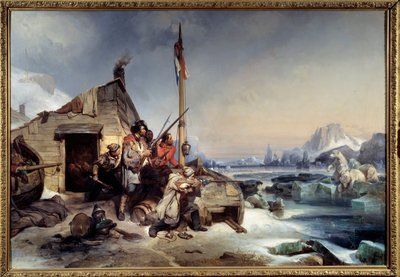 A holland tengerészekből álló legénység téle New Zemble partjainál Jegesmedvevadászok Új Zemble sarkvidéki szigetein. Eugene Lepoittevin festménye alkotó: Eugene Modeste Edmond Lepoittevin